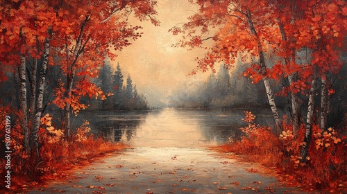 Autumn Landscape With Vibrant Foliage and Serene Reflections on a Calm Lake