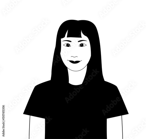 An illustration of an Asian teenage girl or a young woman isolated. A profile avatar portrait of an Asian schoolgirl or a student.
