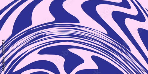 Blue Wavy Lines Abstract Background in Trendy Retro Psychedelic Style. modern vector