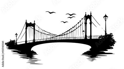 Bridge spanning wider investment gap, black vector graphic