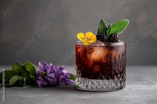 Refreshing Berry Cocktail Served Over Ice With Citrus Slices and Garnishes