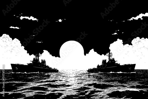 Cloud brightening machines at sea, vector illustration