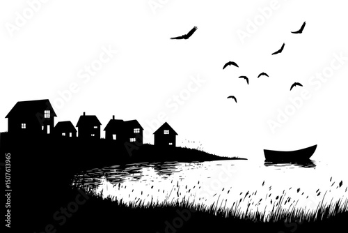 Coastal village missing traditional catches, vector graphic