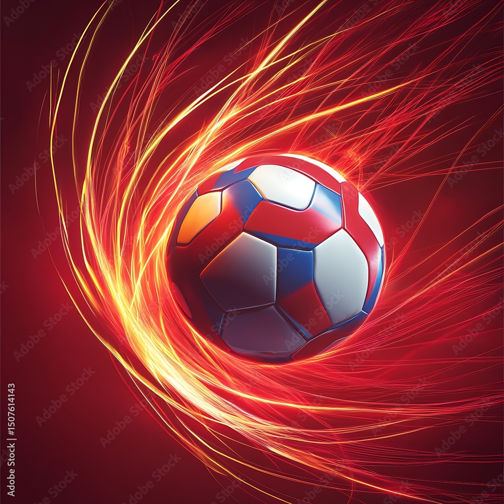 Naklejka premium Colorful soccer ball in a dynamic swirl of light.