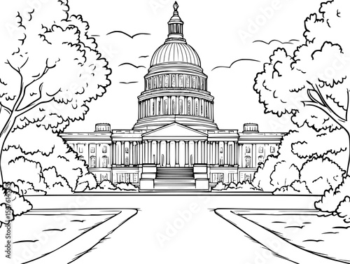 Domed capitol building with columns, vector illustration