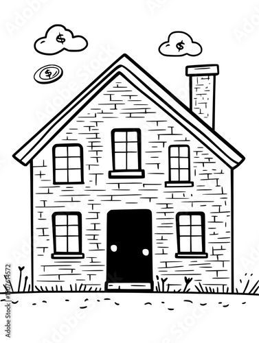 Down payment reducing loan amount, black vector graphic