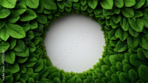 Lush green leaves frame a tranquil space in an artistic display of nature's beauty, inviting creativity and imagination to flourish within a serene environment surrounded by vibrant foliage