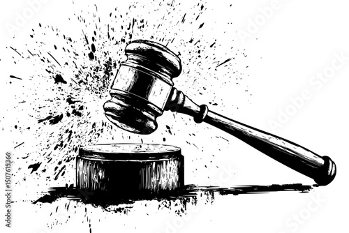 Gavel striking wooden sound block, vector design