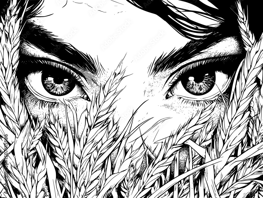 Obraz premium Hands harvesting under watchful eyes, vector illustration art