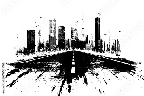 Green corridor connecting urban neighborhoods, black vector graphic