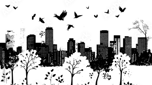 Green spaces distributed across city, vector illustration art