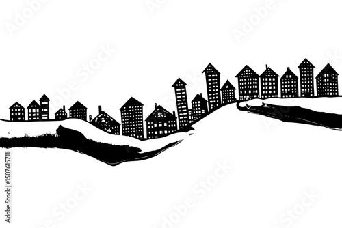 Housing slipping beyond reaching hands, vector design