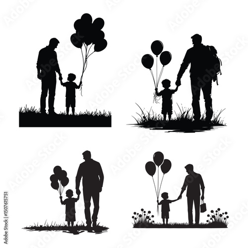 Flat Style Father Son Bonding Silhouette Graphic.eps