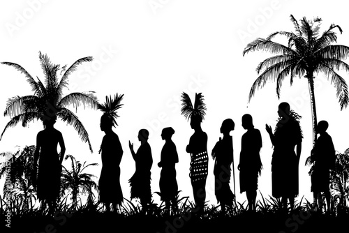 Indigenous communities beside plantation boundary, vector illustration art