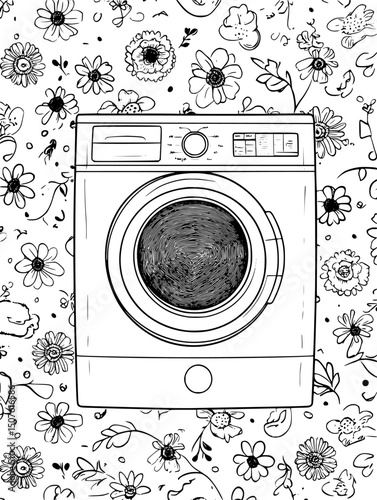 Microfiber catching laundry filter installed, vector design