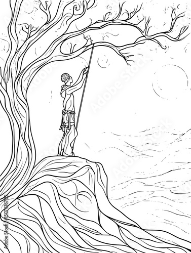 Mountain climber facing steeper ascent, vector design
