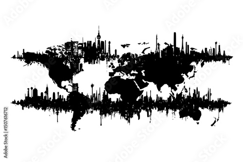 Nations competing for mineral access, black vector graphic