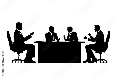 Negotiators arguing across meeting table, vector design