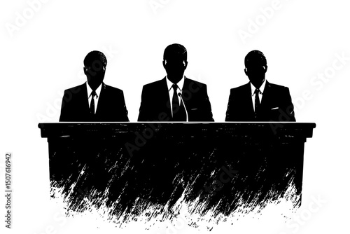 Officials debating at wooden podium, vector illustration