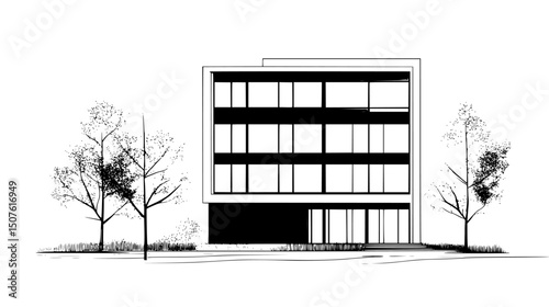 Office building with natural lighting design, vector illustration art