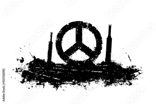 Peace symbol juxtaposed with artillery, vector design