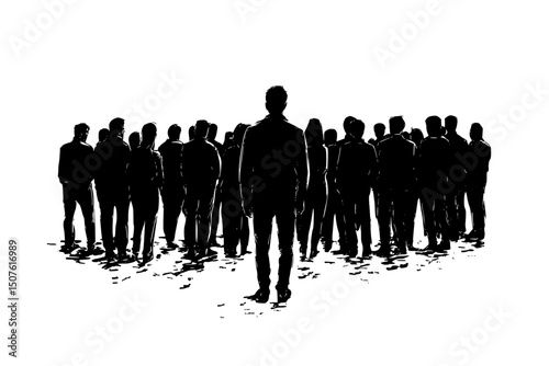 People gathered versus solitary figure, vector graphic
