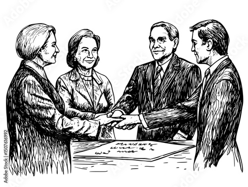 Peace treaty signing ceremony, vector illustration