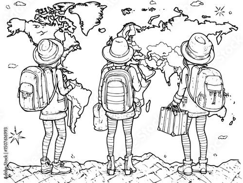 People carrying belongings across borders, vector design