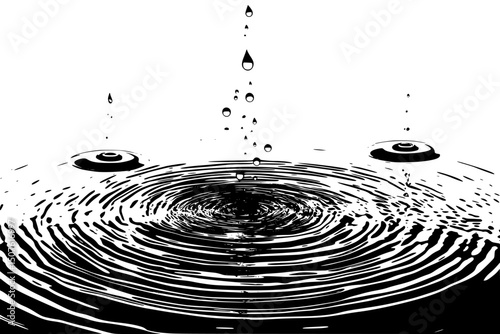 Permeable surfaces absorbing heavy rainfall, black vector graphic