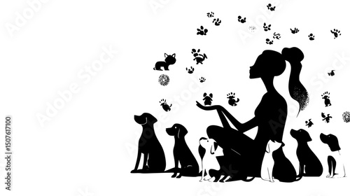 Pet sitter with multiple dogs, vector design