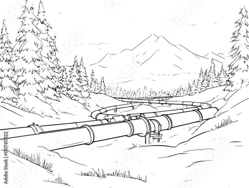 Pipelines sitting inactive during winter, vector illustration art