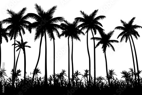 Plantation rows replacing tropical woodlands, vector design