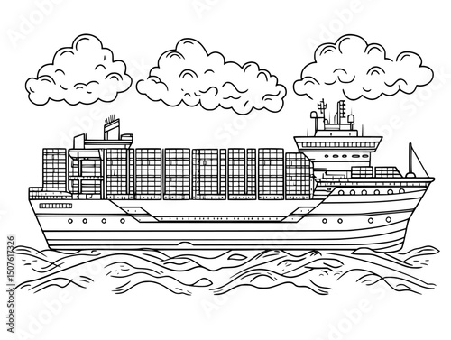 Processing ships with nearly empty holds, vector illustration