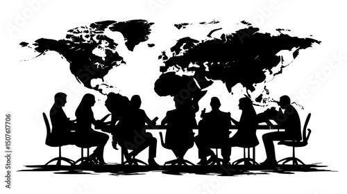 Remote teams conducting international business deals, vector graphic