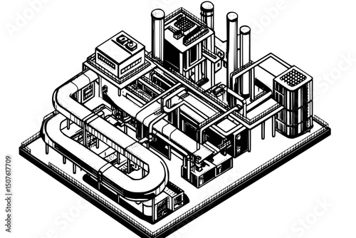 Recycling facility processing cells, vector illustration