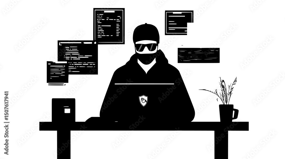 Security expert teaching online safety workshop, vector illustration art Security expert teaching online safety workshop, vector illustration art