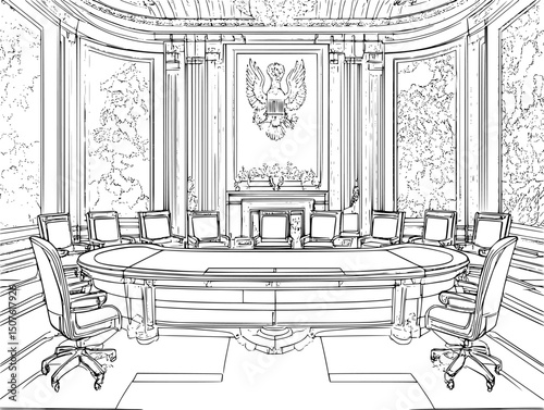 Security council chamber during session, vector illustration