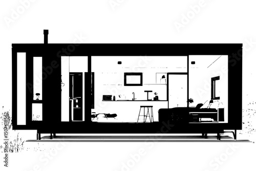 Tiny house with efficient layout, vector illustration