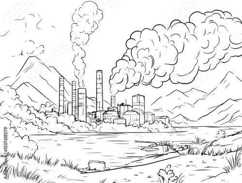 Toxic smoke rising from burning components, vector illustration art