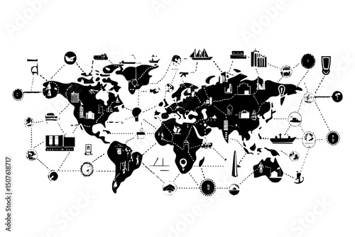 Trade routes mapping food access, vector illustration art