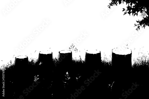 Tree stumps stretching across landscape, vector illustration art
