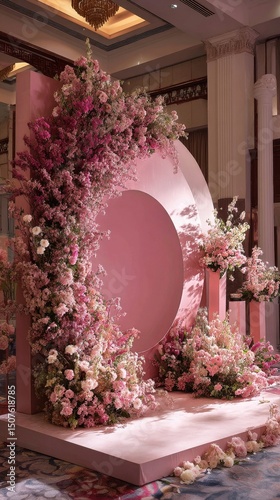 Elegant Floral Backdrop for a Celebration in a Luxurious Indoor Venue With So...