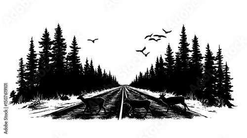 Wildlife crossing over highway, vector design