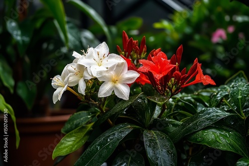 Colorful Flowering Plants in a Lush Indoor Garden Setting With Vibrant Green ...