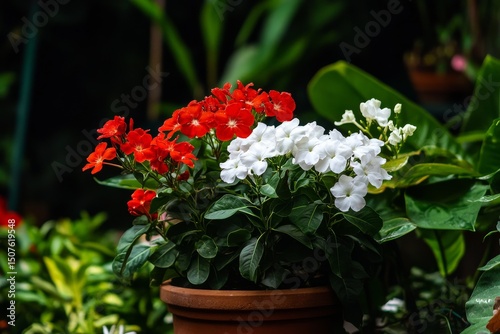 Bright Flower Blossoms in a Garden Setting With a Mix of Red and White Petals