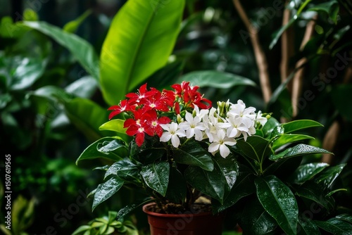 Bright Flower Blossoms in a Garden Setting With a Mix of Red and White Petals