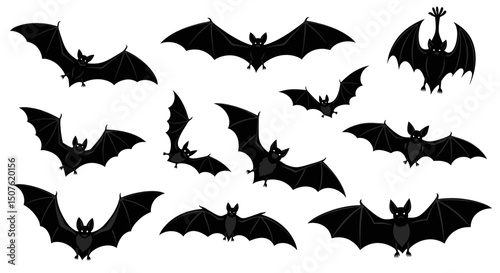 Collection of Silhouettes Bats in Flight - Halloween Clipart