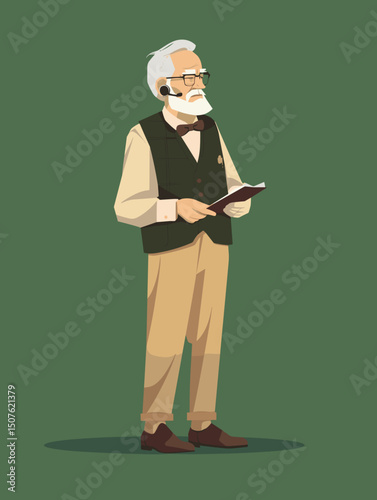 Distinguished Elder's Speech: An illustration of a venerable elder in a tailored attire, confidently holding a notebook, exuding wisdom and preparedness.