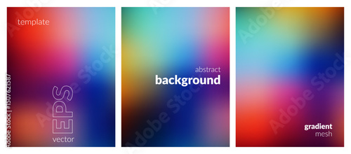 Abstract liquid background set. Gradient mesh. Effect bright color blend. Blurred fluid colorful mix. Modern design template for web covers, ad banners, posters, brochures, flyers. Vector image EPS