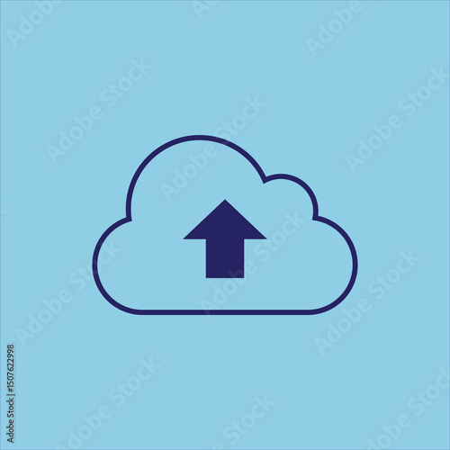 minimalist Flat Round Website Icons Upload Cloud on blue background 